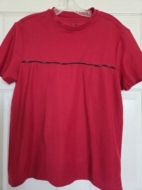 Calvin Klein Men's Crimson Red Short-Sleeve Crew Tee with Chest Trim